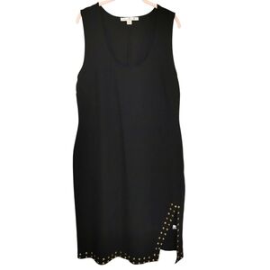 Boston Proper Sleeveless Scoop Neck Black Sheath Dress Gold Studs - Sz L